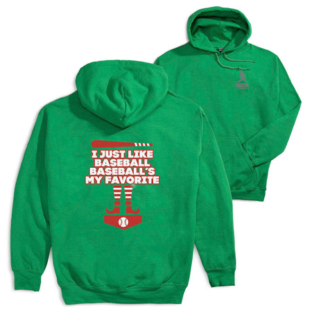 Baseball Hooded Sweatshirt - Baseball's My Favorite(Back Design) [Adult Medium/Green] - SS