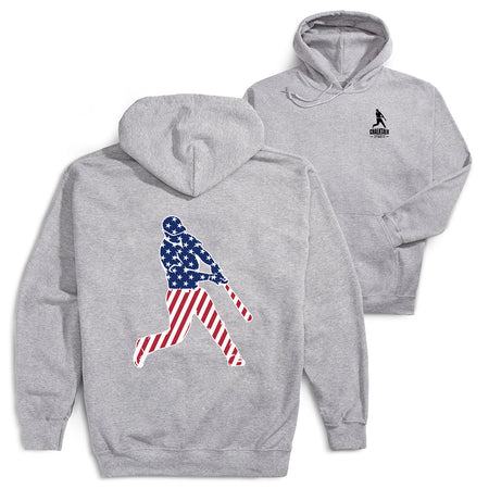 Baseball Hooded Sweatshirt - Baseball Stars and Stripes Player(Back Design) [Youth Large/Gray] - SS