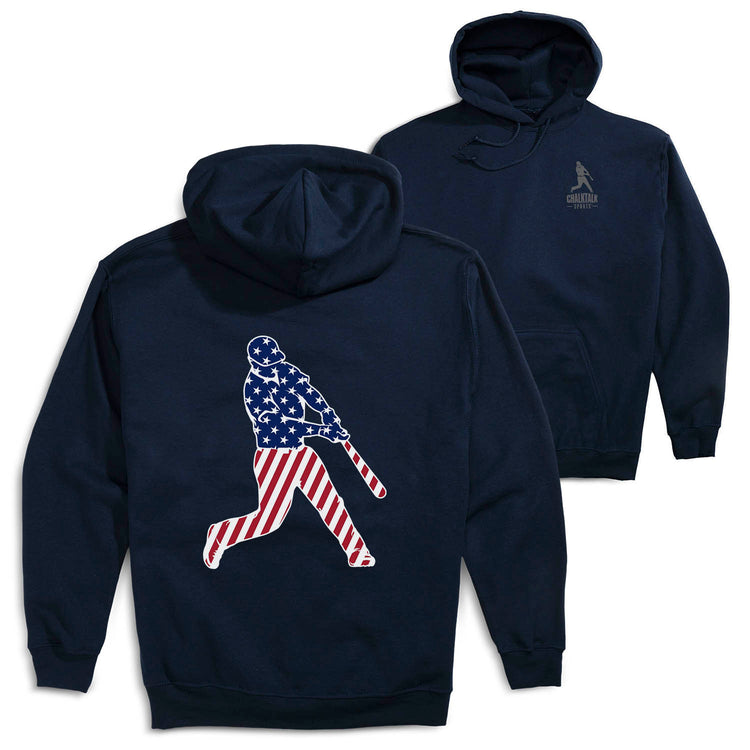 Baseball Hooded Sweatshirt - Baseball Stars and Stripes Player(Back Design) [Adult Medium/Navy] - SS