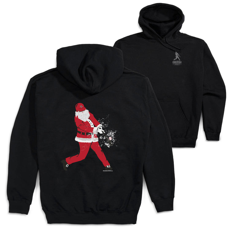 Baseball Hooded Sweatshirt - Home Run Santa(Back Design) [Adult Small/Black] - SS