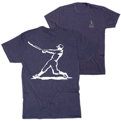 Baseball Short Sleeve T-Shirt - Baseball Player (Back Design) [Adult Medium/Navy] - SS
