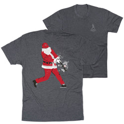 Baseball Short Sleeve T-Shirt - Home Run Santa (Back Design) [Youth Large/Charcoal] - SS