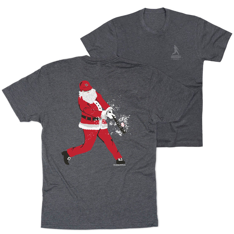 Baseball Short Sleeve T-Shirt - Home Run Santa (Back Design) [Youth Large/Charcoal] - SS