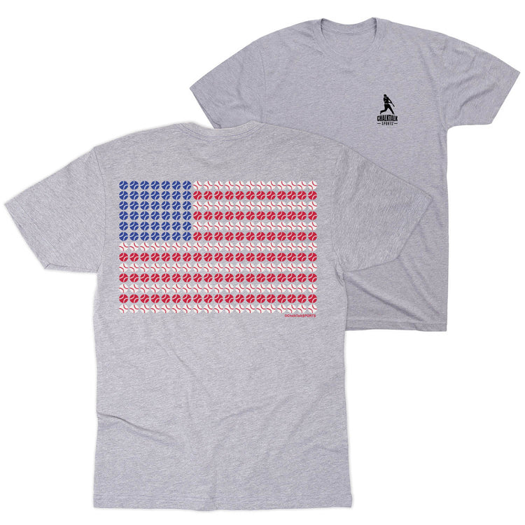 Softball/Baseball Short Sleeve T-Shirt - Patriotic Baseball (Back Design) [Youth Small/Gray] - SS