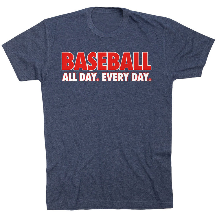 Baseball Short Sleeve T-Shirt - Baseball All Day Everyday [Adult Large/Navy] - SS