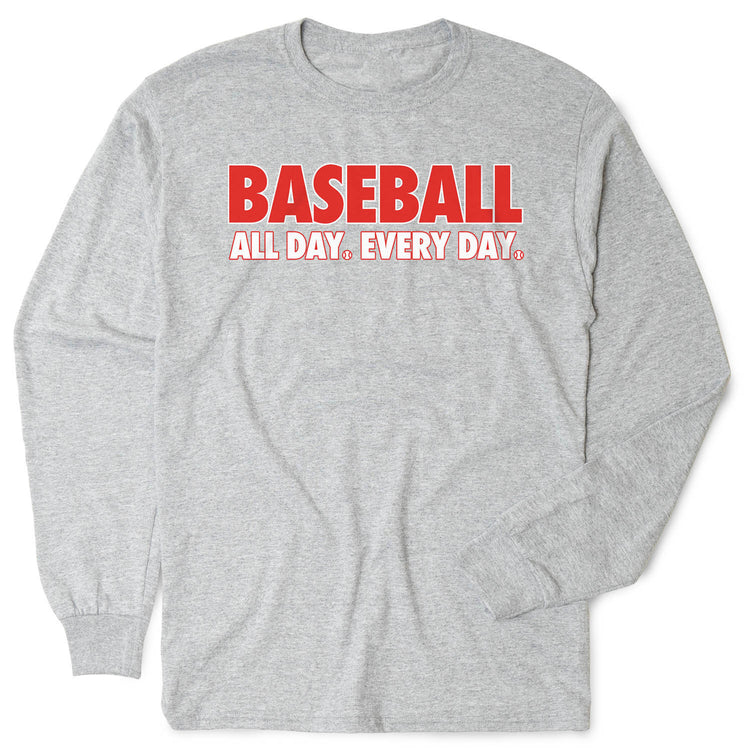 Baseball Tshirt Long Sleeve - Baseball All Day Everyday [Gray/Youth Small] - SS