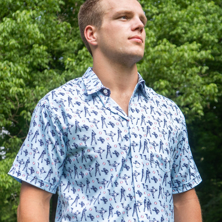 Baseball Performance Short Sleeve Button Down Shirt - Batter Up