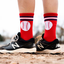 Baseball Woven Mid-Calf Socks - Red Striped