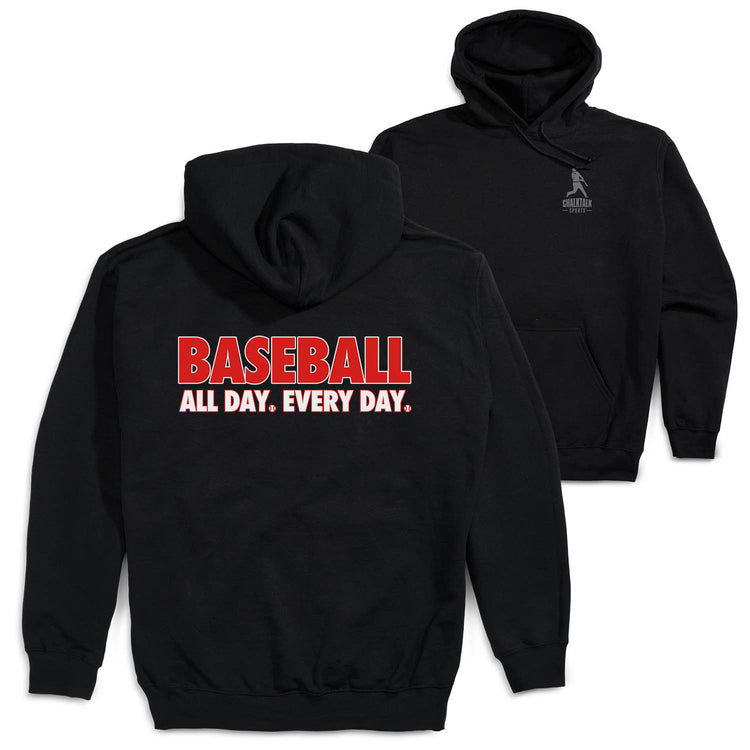 Baseball Hooded Sweatshirt - Baseball All Day Everyday (Back Design) [Adult X-Large/Black] - SS