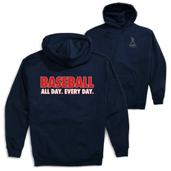 Baseball Hooded Sweatshirt - Baseball All Day Everyday (Back Design) [Youth Medium/Navy] - SS