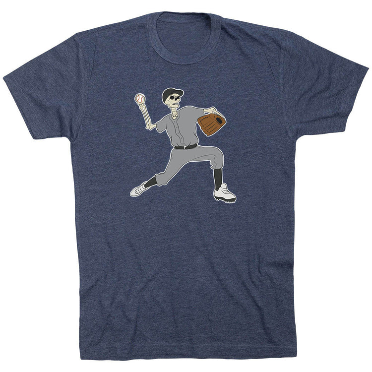Baseball Short Sleeve T-Shirt - Baseball Bones [Navy/Youth Large] - SS