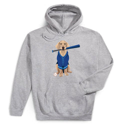 Baseball Hooded Sweatshirt - Dinger the Baseball Dog [Adult Medium/Gray] - SS
