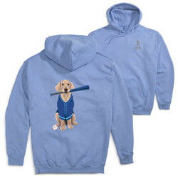 Baseball Hooded Sweatshirt - Dinger the Baseball Dog (Back Design) [Youth Medium/Carolina] - SS