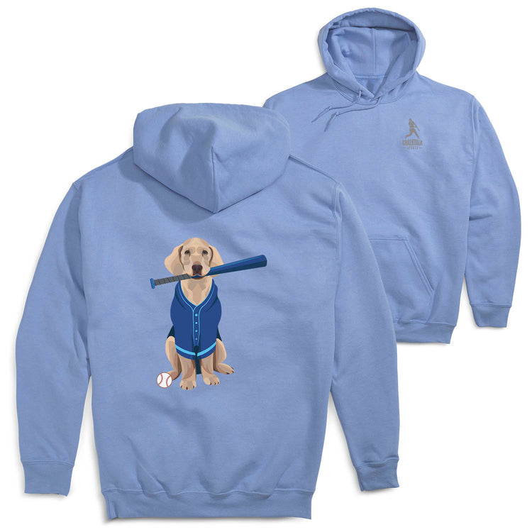 Baseball Hooded Sweatshirt - Dinger the Baseball Dog (Back Design) [Youth Medium/Carolina] - SS