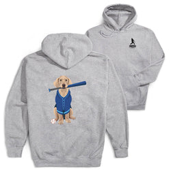 Baseball Hooded Sweatshirt - Dinger the Baseball Dog (Back Design) [Youth Large/Gray] - SS