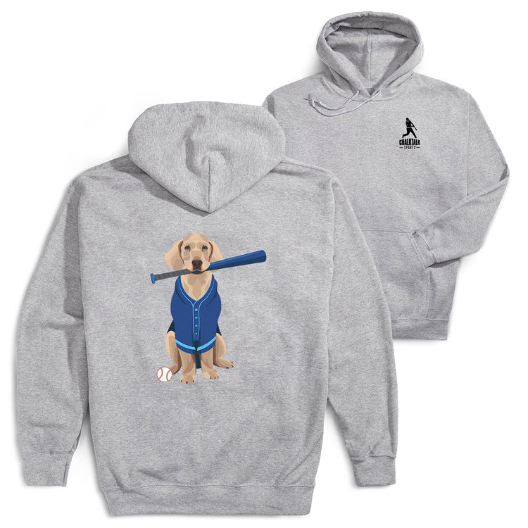 Baseball Hooded Sweatshirt - Dinger the Baseball Dog (Back Design) [Youth Large/Gray] - SS