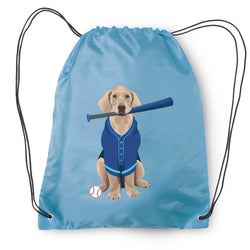 Baseball Drawstring Backpack - Dinger the Baseball Dog
