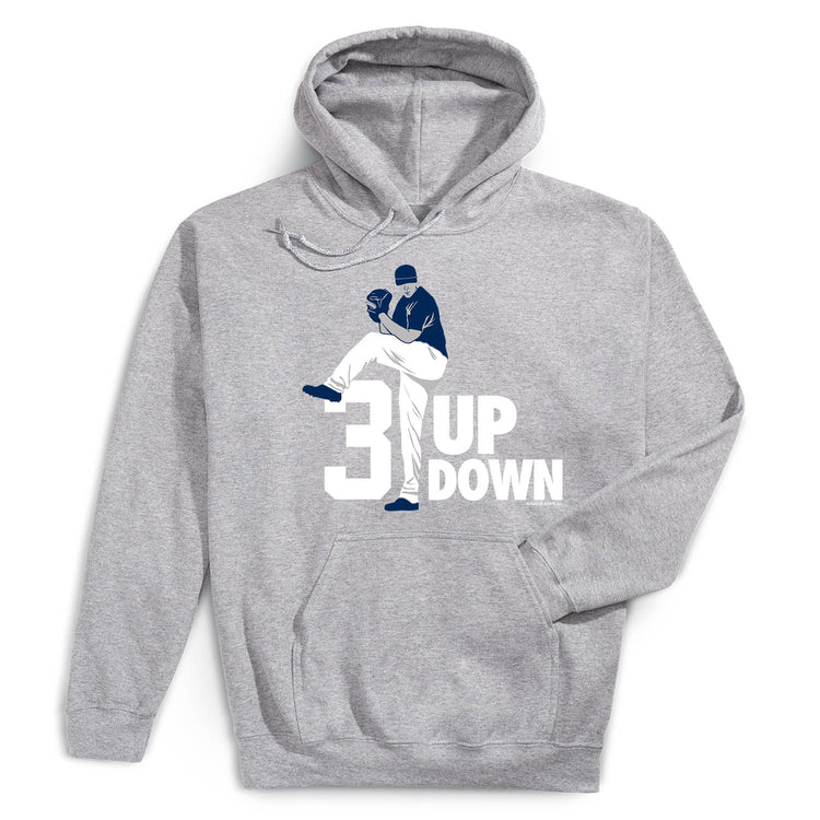 Baseball Hooded Sweatshirt - 3 Up 3 Down [Adult Small/Gray] - SS