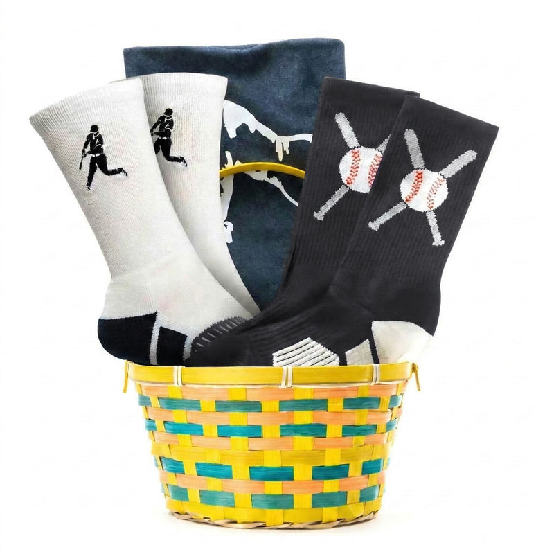 Easter Basket with baseball socks and sticker on a white background