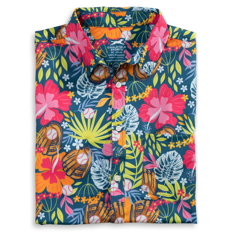 Baseball Performance Short Sleeve Button Down Shirt - Aloha
