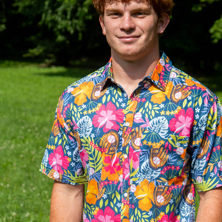 Baseball Performance Short Sleeve Button Down Shirt - Aloha