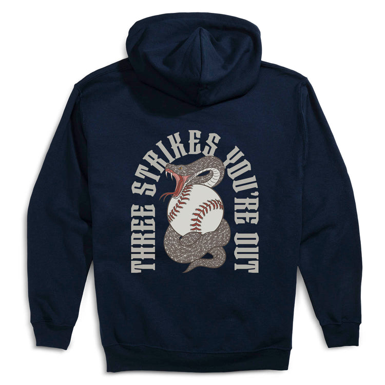 Baseball Hooded Sweatshirt - Three Strikes, You're Out (Back Design)