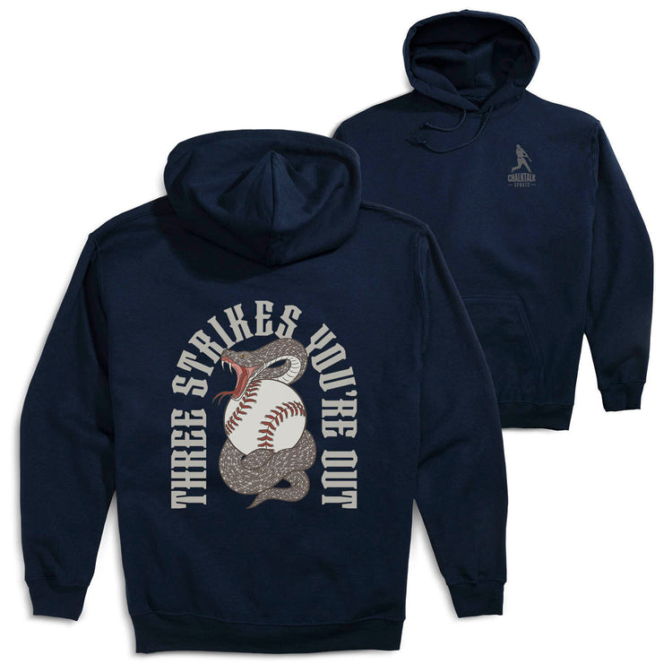 Baseball Hooded Sweatshirt - Three Strikes, You're Out (Back Design)