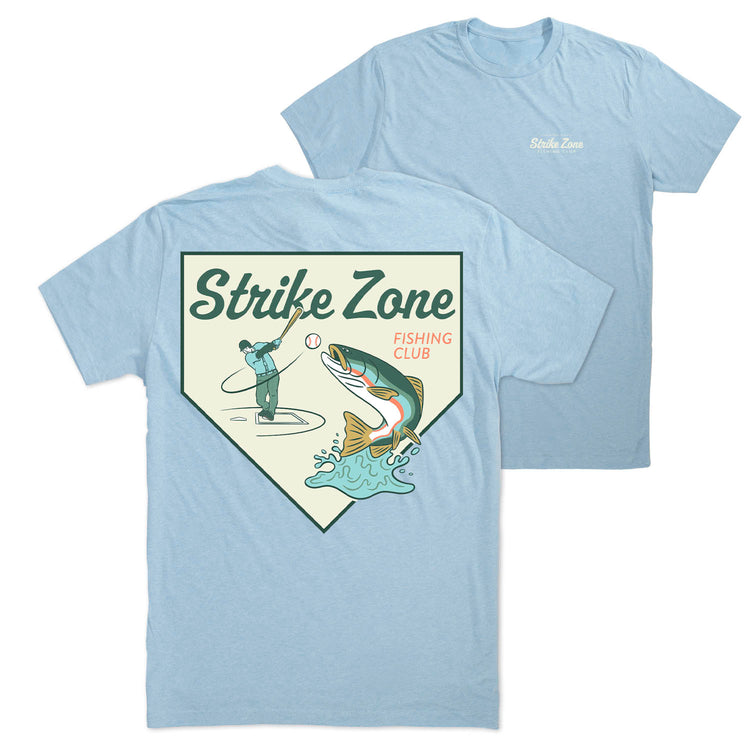 Baseball Short Sleeve T-Shirt - Strike Zone (Back Design) [Heather Columbia Blue/Adult Large] - SS