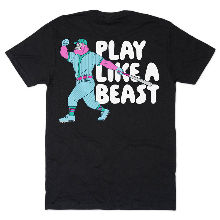 Baseball Short Sleeve T-Shirt - Play Like a Beast Baseball (Back Design)