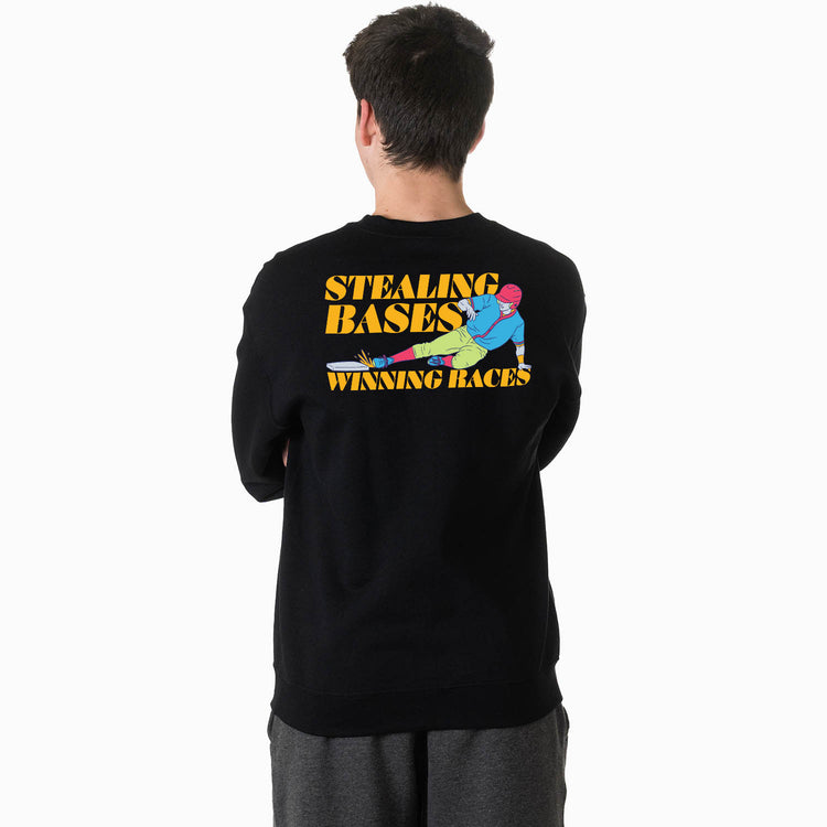 Baseball Crewneck Sweatshirt - Stealing Bases Winning Races (Back Design)