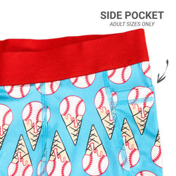 Close up of baseball shorts with side pocket