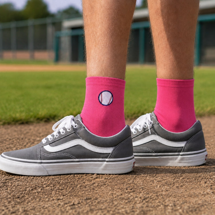 Baseball Quarter Length Socks - Pink Venom