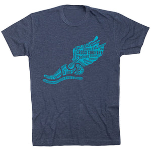 Cross Country Short Sleeve T-Shirt - Winged Foot Inspirational Words [Adult Large/Navy] - SS