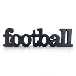 Black 'football' word sculpture on a white background