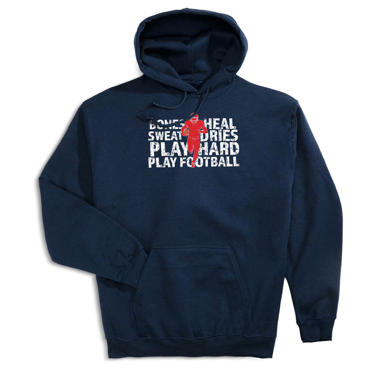 Football Hooded Sweatshirt - Bones Saying [Adult Small/Navy] - SS