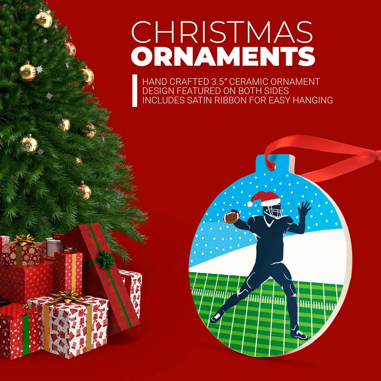 CTS Football Round Ceramic Ornament Silhouette with Santa Hat