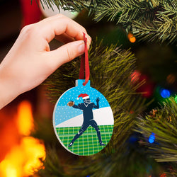 Football Round Ceramic Ornament Silhouette with Santa Hat