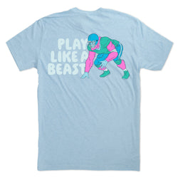 Football Short Sleeve T-Shirt - Play Like a Beast Football (Back Design) [Heather Columbia Blue/Youth Small] - SS