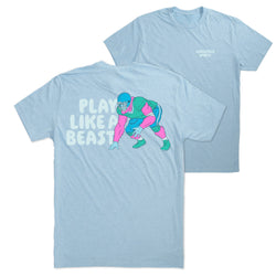 Football Short Sleeve T-Shirt - Play Like a Beast Football (Back Design) [Heather Columbia Blue/Youth Small] - SS