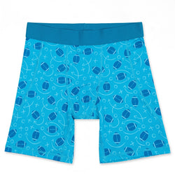 Flat lay of blue compression shorts with football game plan pattern