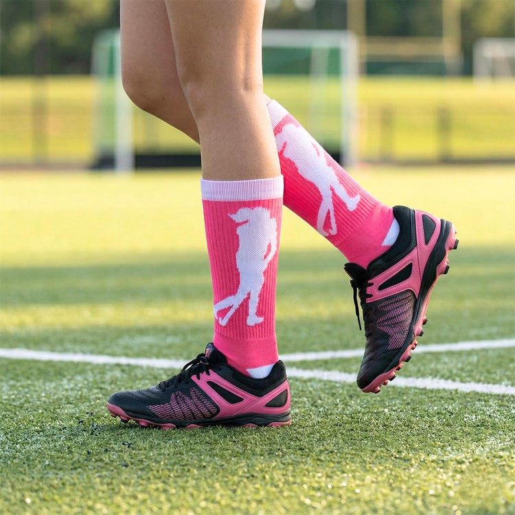 Field Hockey Woven Mid-Calf Socks - Player (Pink/White)