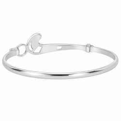 A polished silver-tone metal bangle bracelet with a field hockey-shaped clasp, shown on a plain white background.