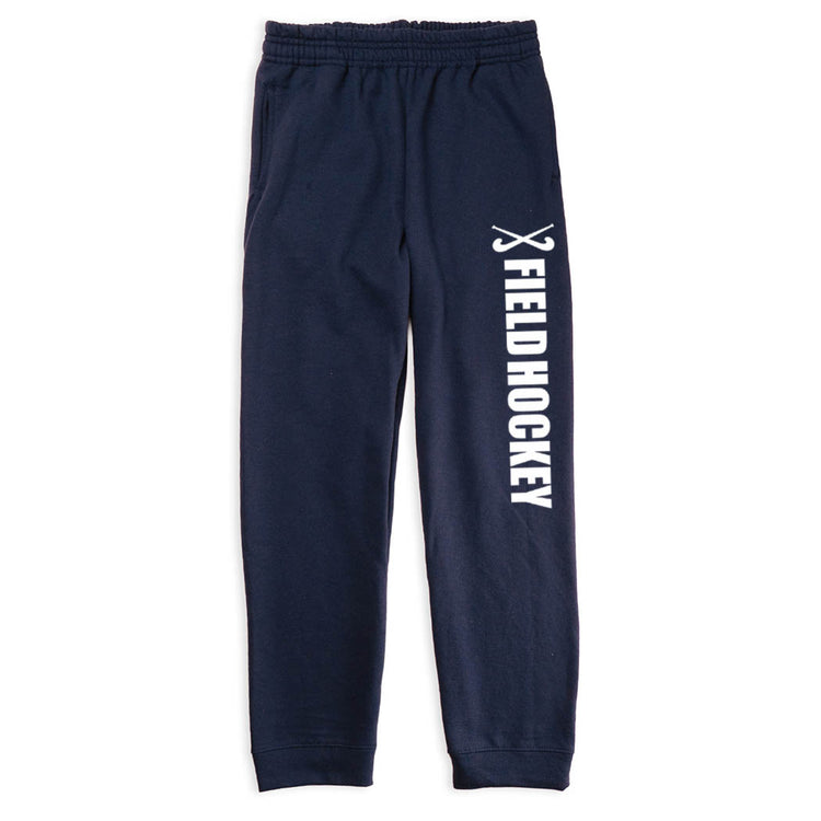 Field Hockey Fleece Sweatpants - Field Hockey With Sticks [Navy/Youth Medium] - SS