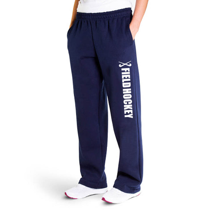 Field Hockey Fleece Sweatpants - Field Hockey With Sticks [Youth Large/Navy] - SS