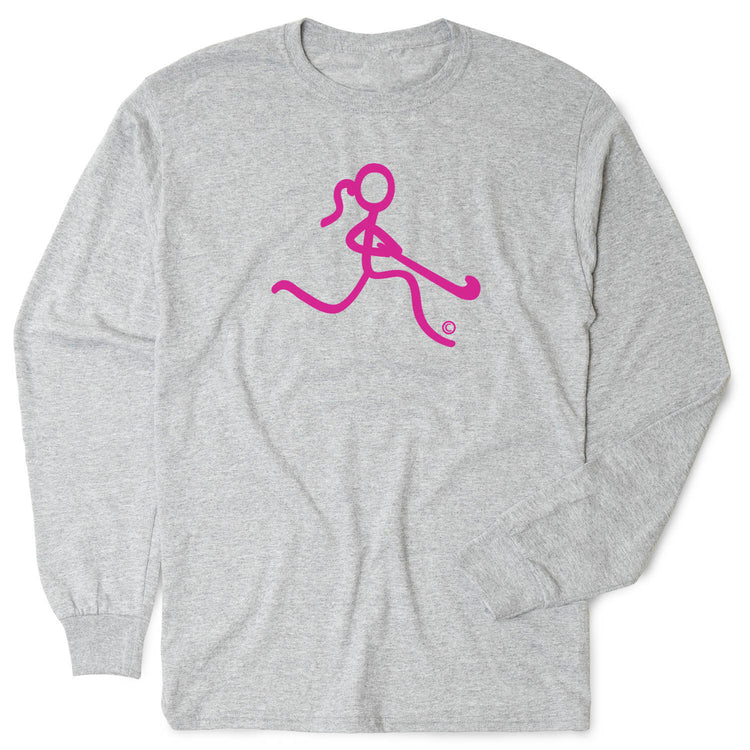 Field Hockey Tshirt Long Sleeve - Neon Field Hockey Girl [Gray/Adult Medium] - SS