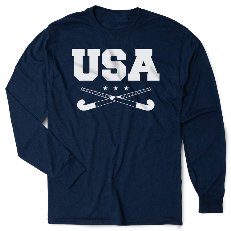 Field Hockey Tshirt Long Sleeve - USA [Navy/Youth Medium] - SS
