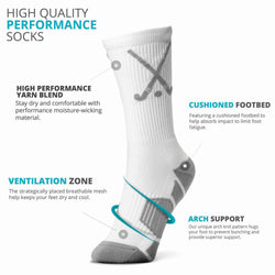 Field Hockey Mid-Calf Sock - Crossed Sticks - White/Gray