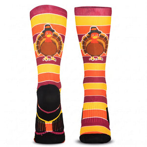 Woven Mid-Calf Socks - Turkey Stripe (Yellow/Orange/Red)