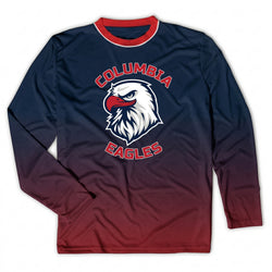 Long-sleeve shirt with gradient and Columbia Eagles logo on a white background