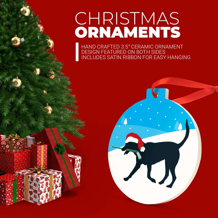 Hockey Round Ceramic Ornament - Hockey Dog